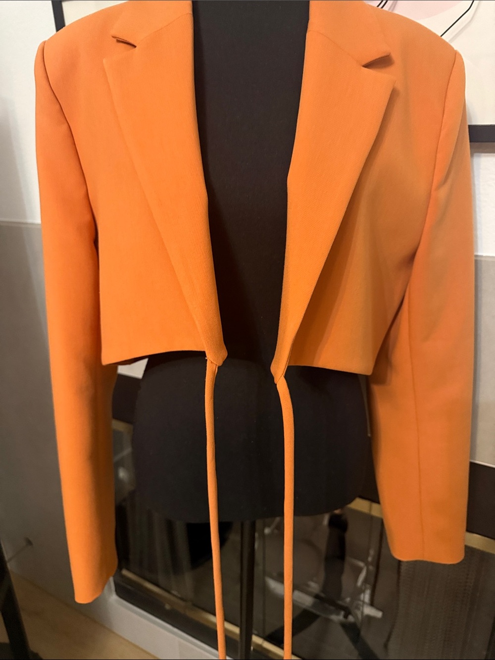 Zara Cropped Orange Blazer with Front Ties